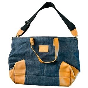 TRUE RELIGION UNISEX DENIM AND LEATHER TRAVEL BAG